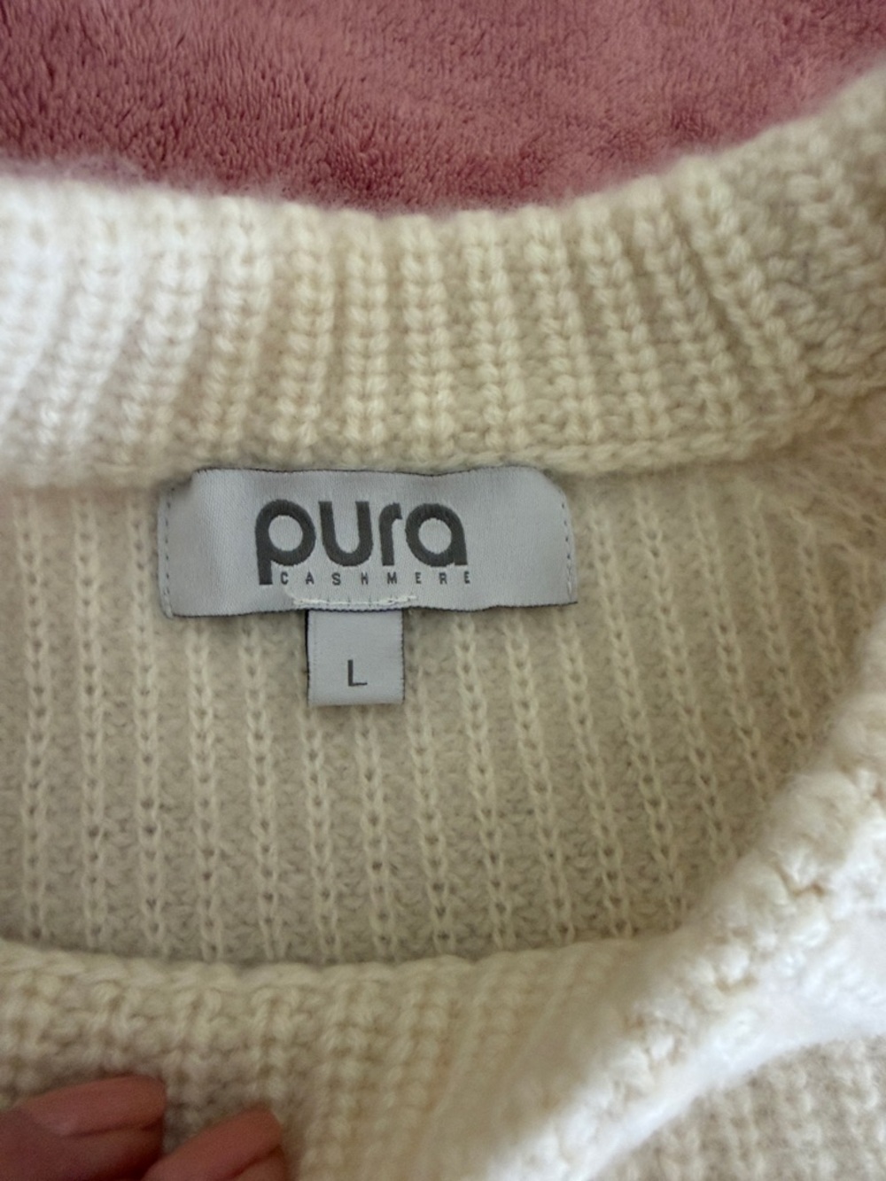 Pura Cashmere Off-White Ribbed Crewneck Sweater - Picture 2 of 4